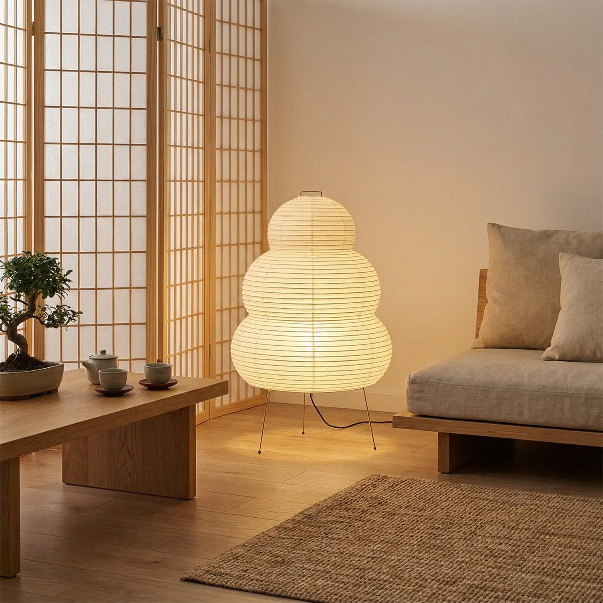 Rice Paper Floor Lamp with Japanese Design
