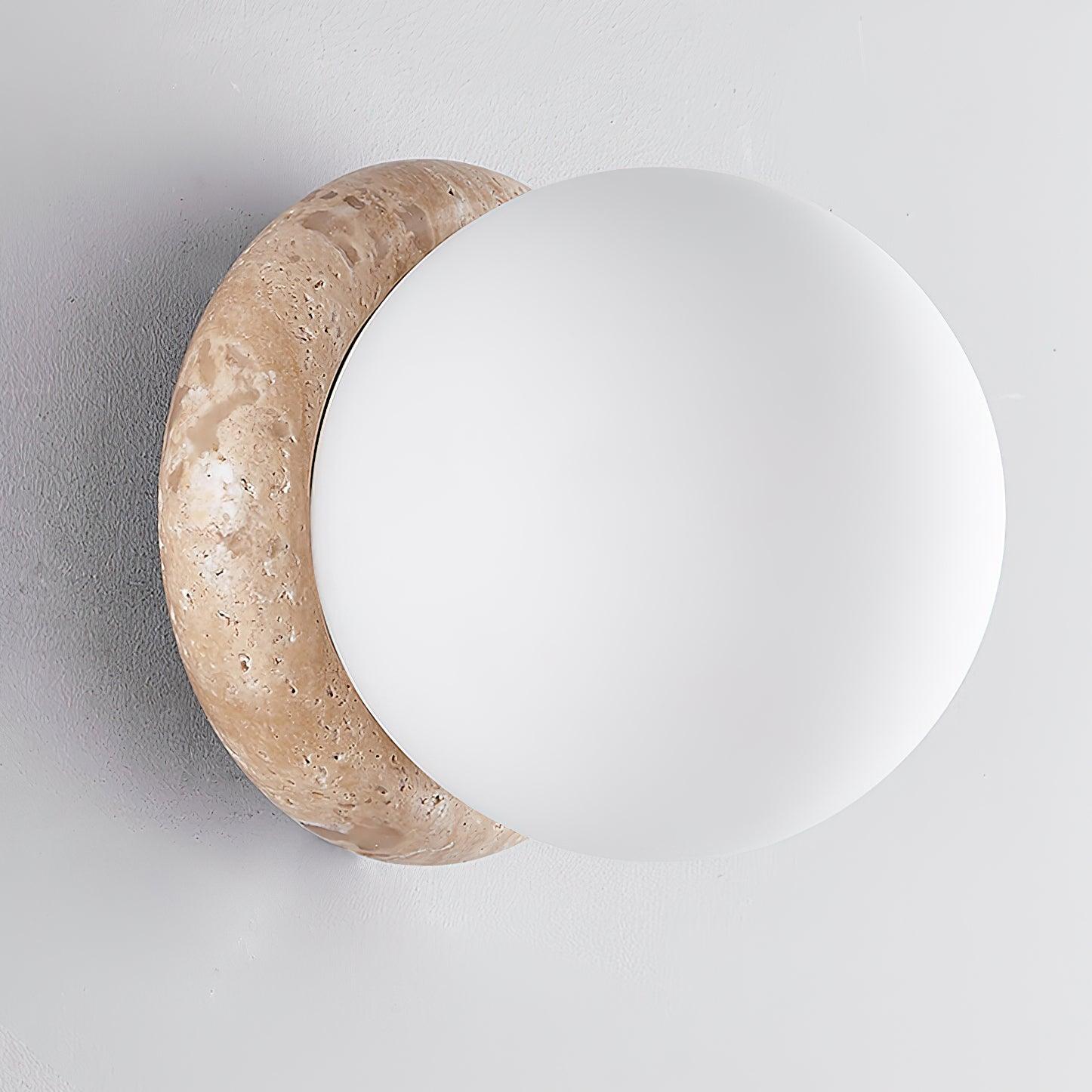 Round Travertine Garden Wall Light with LED Glow