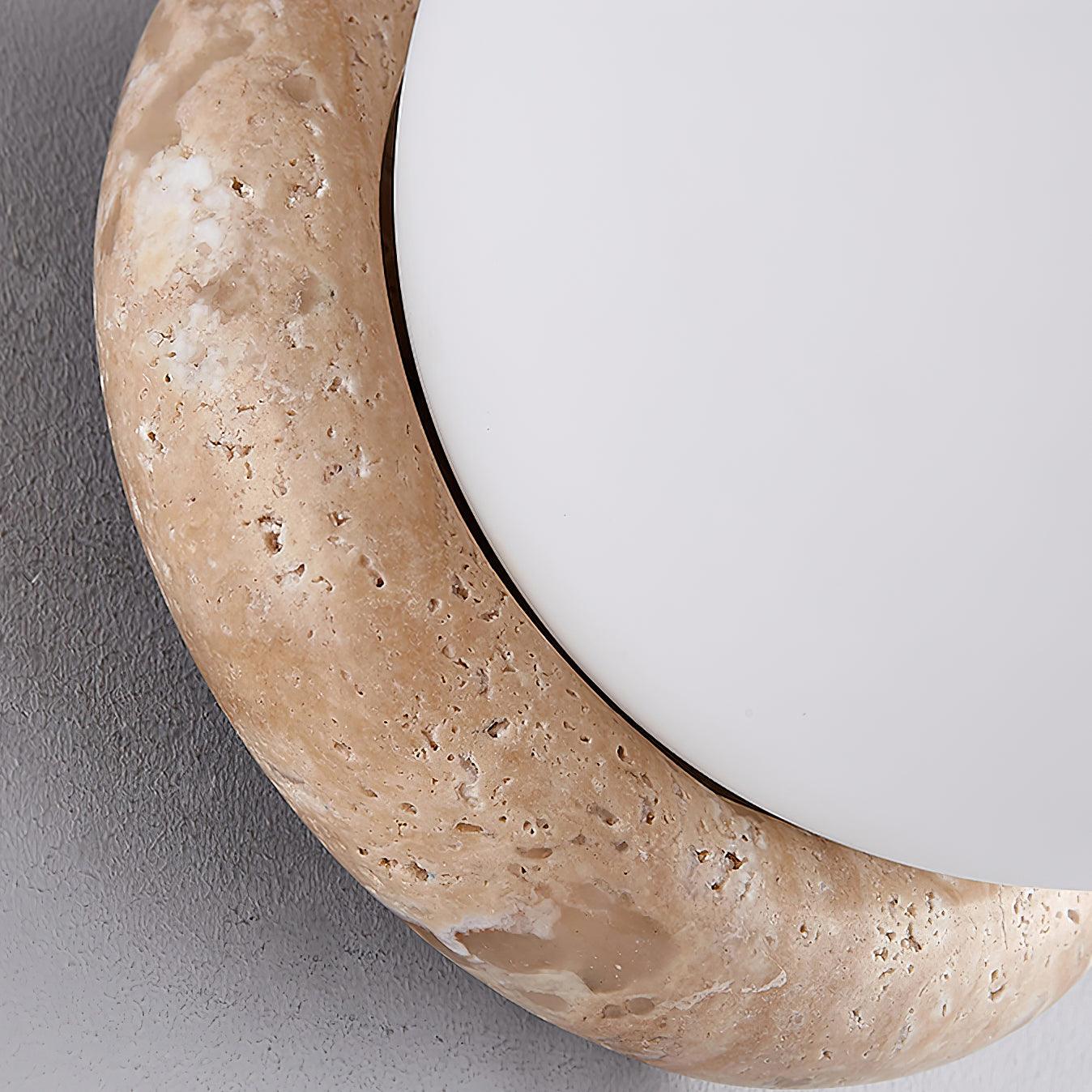 Round Travertine Garden Wall Light with LED Glow