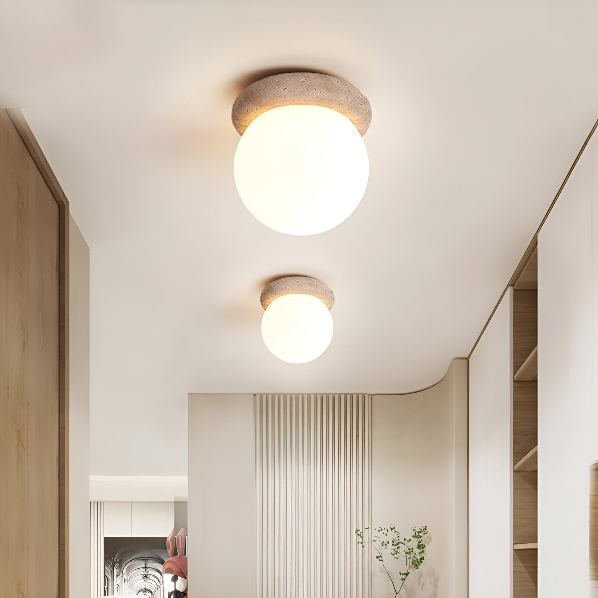 Round Travertine Garden Wall Light with LED Glow