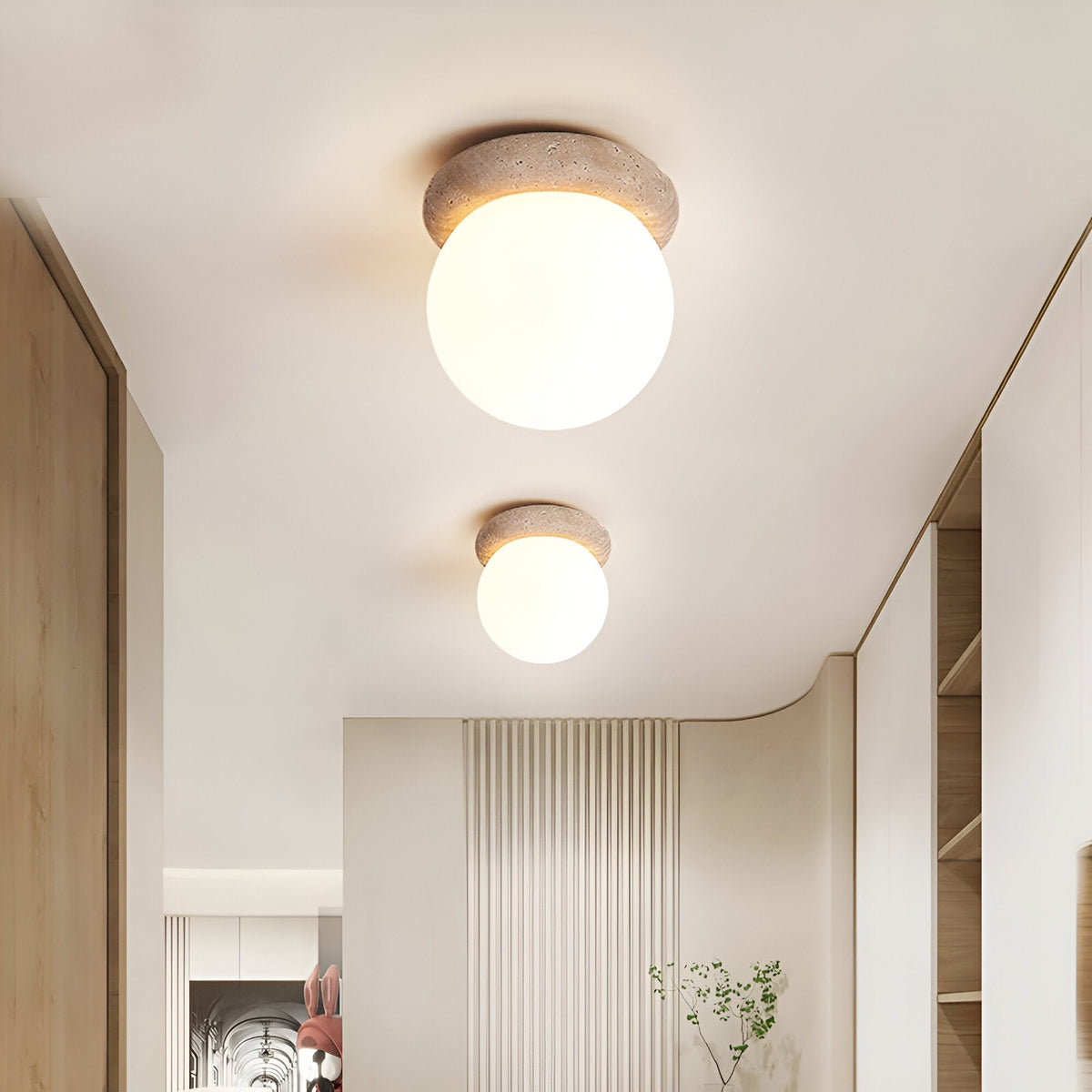 Round Travertine Garden Wall Light with LED Glow