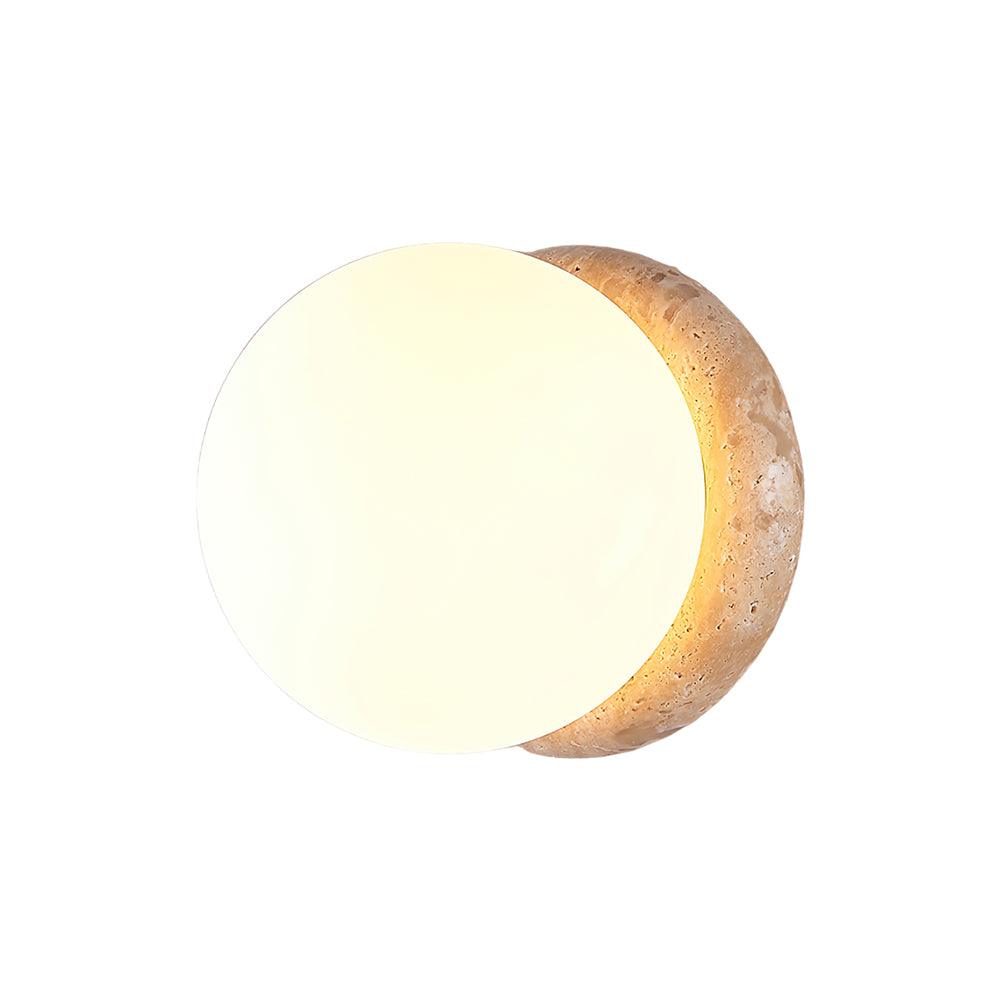 Round Travertine Garden Wall Light with LED Glow