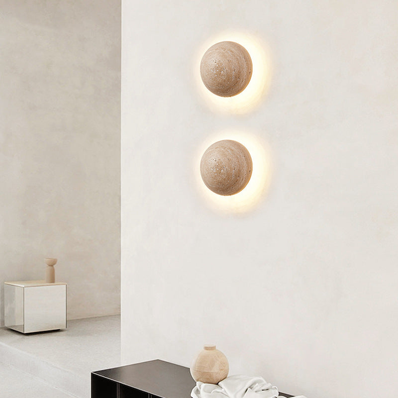 Round Travertine Wall Sconce with LED Glow