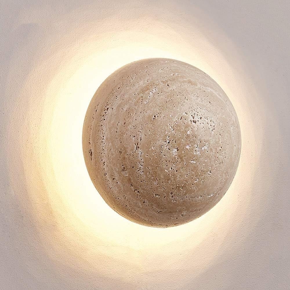 Round Travertine Wall Sconce with LED Glow