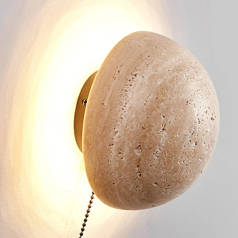 Round Travertine Wall Sconce with LED Glow