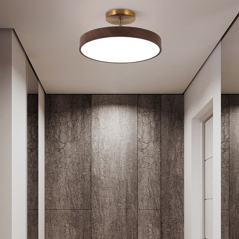 Round Wood Ceiling Light with LED Panel Shade