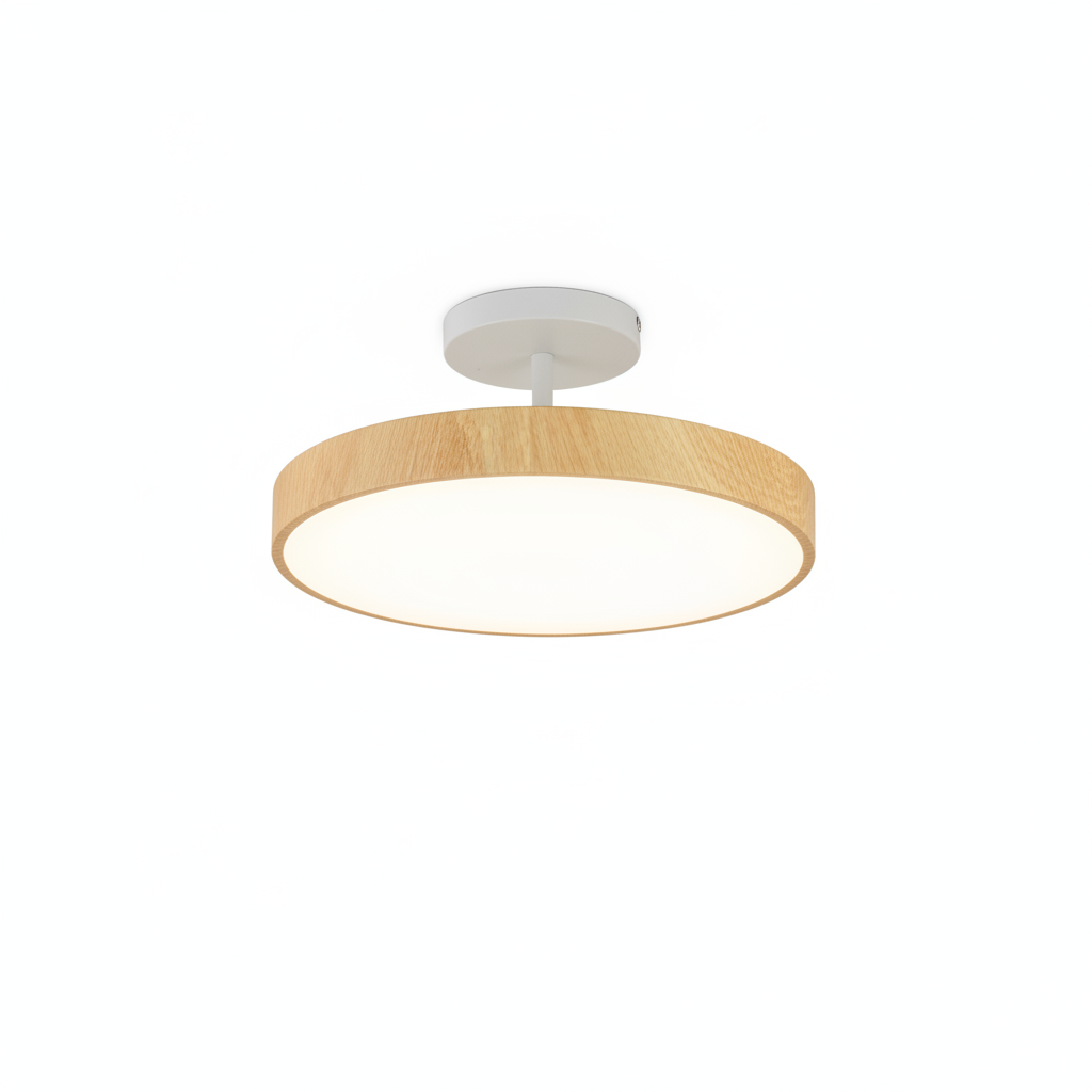 Round Wood Ceiling Light with LED Panel Shade
