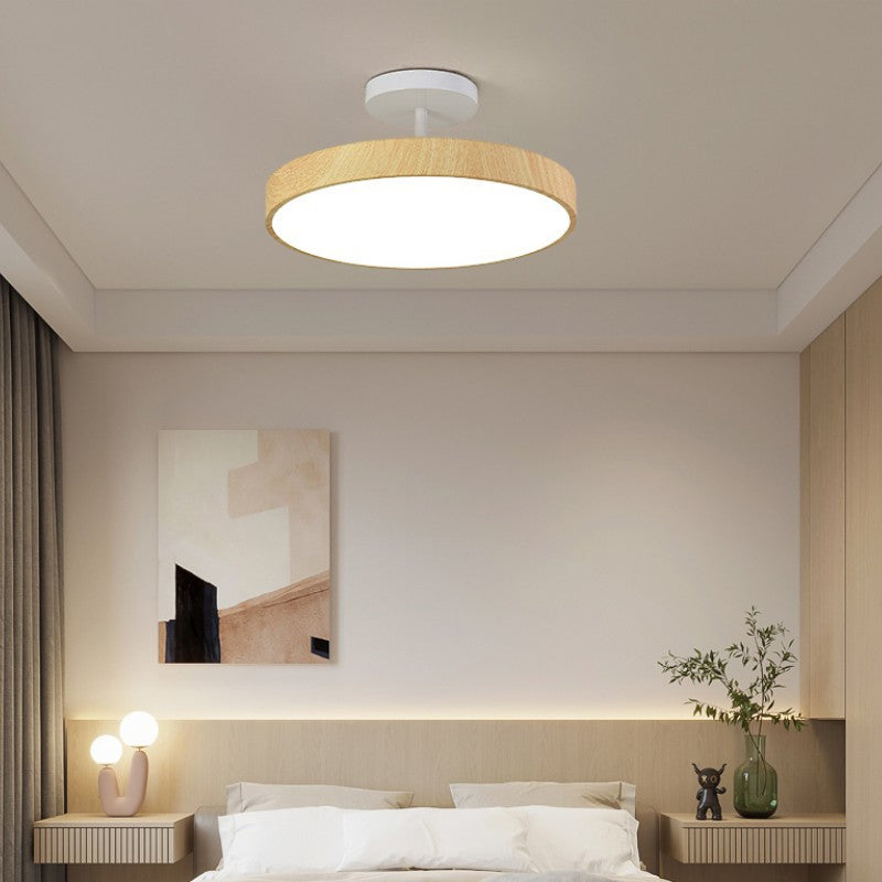 Round Wood Ceiling Light with LED Panel Shade