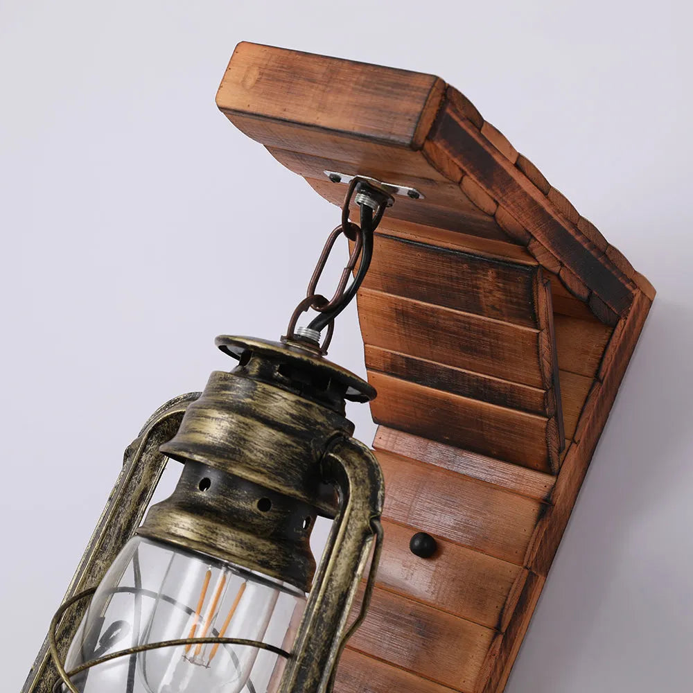 Rustic Lantern Wall Light with Vintage Metal Frame