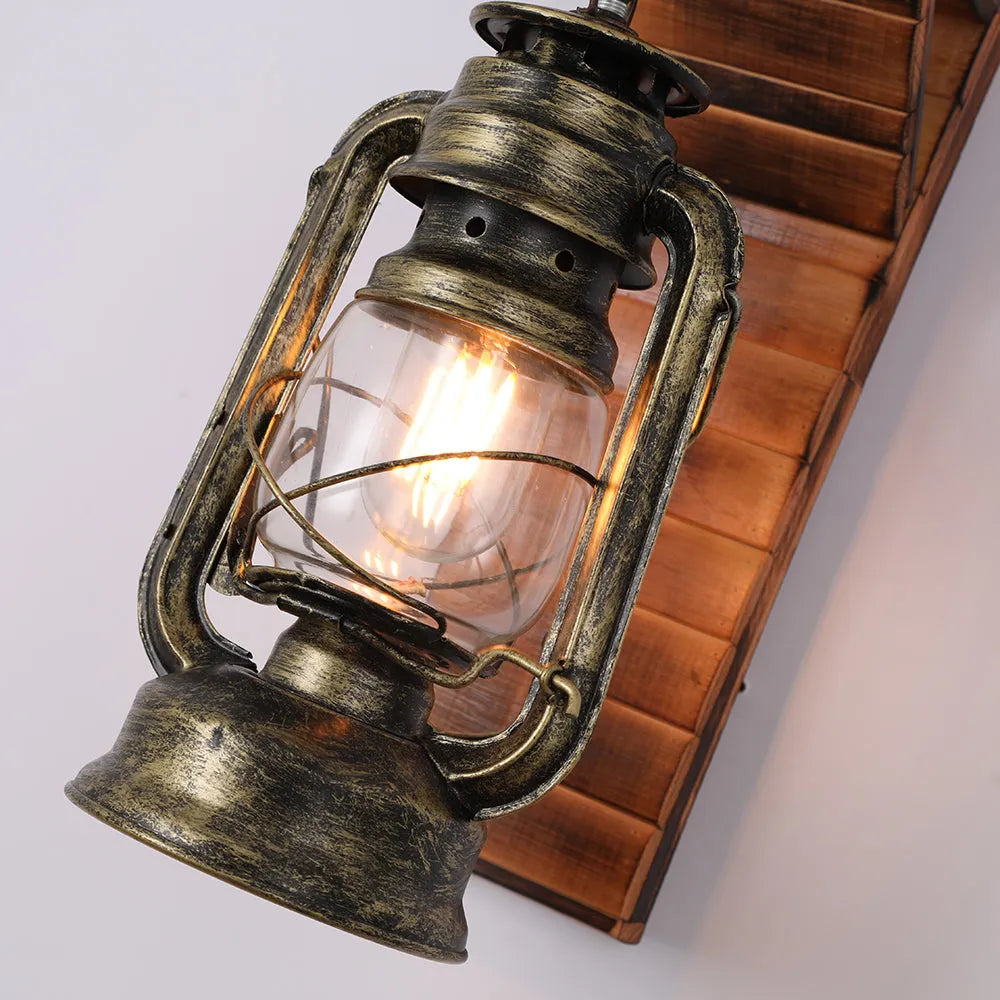 Rustic Lantern Wall Light with Vintage Metal Frame