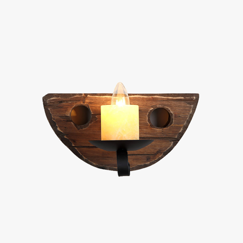 Rustic Wood Wall Candle Light with Metal Holder