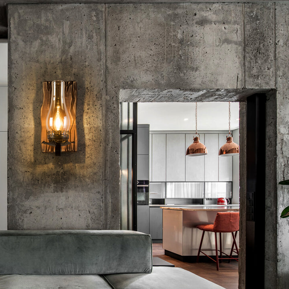 Rustic Wood Wall Light with Vintage Glass Shade