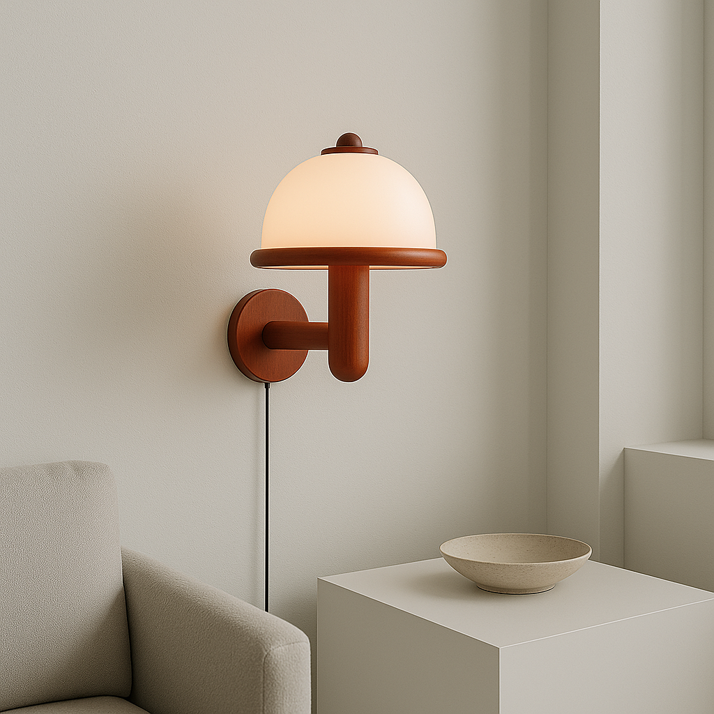 Scandinavian Oak Mushroom Wall Lamp with Soft Ambient Glow