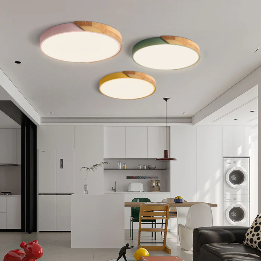 Scandinavian Wood Ceiling Light with LED Panel
