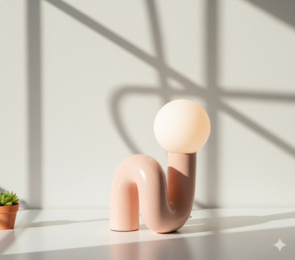 Sculptural Ceramic Table Lamp with Glass Globe