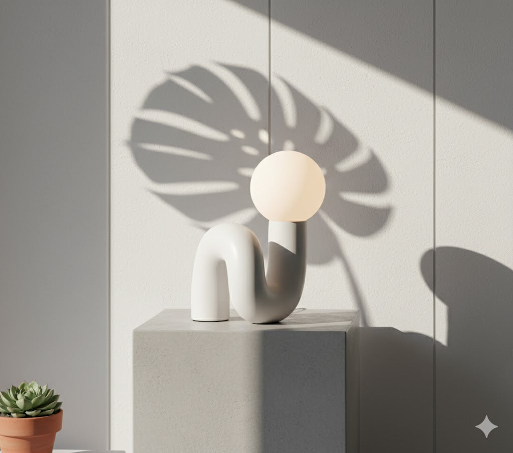 Sculptural Ceramic Table Lamp with Glass Globe
