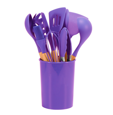 Silicone Kitchen Utensils Set with Bamboo Handles