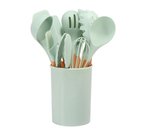 Silicone Kitchen Utensils Set with Bamboo Handles