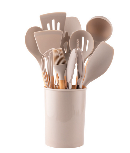 Silicone Kitchen Utensils Set with Bamboo Handles