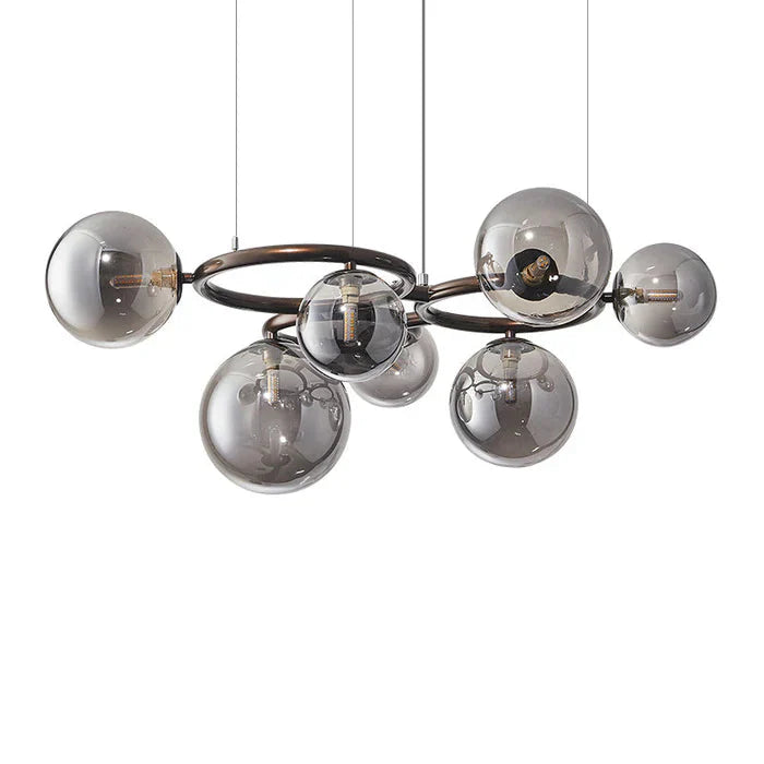 Smoke Glass Globe Chandelier with Ring Frame