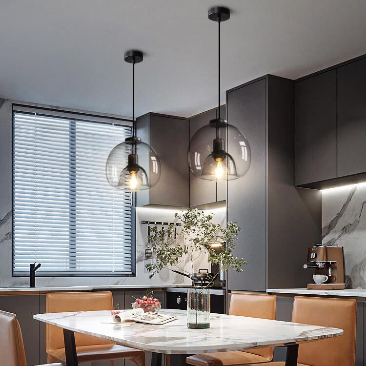 Smoked Glass Pendant Light with Modern Dome