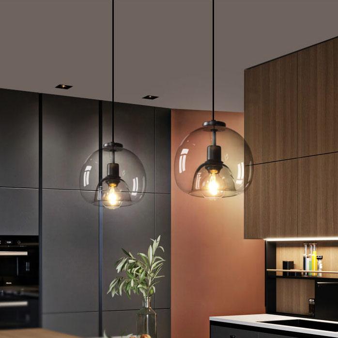 Smoked Glass Pendant Light with Modern Dome