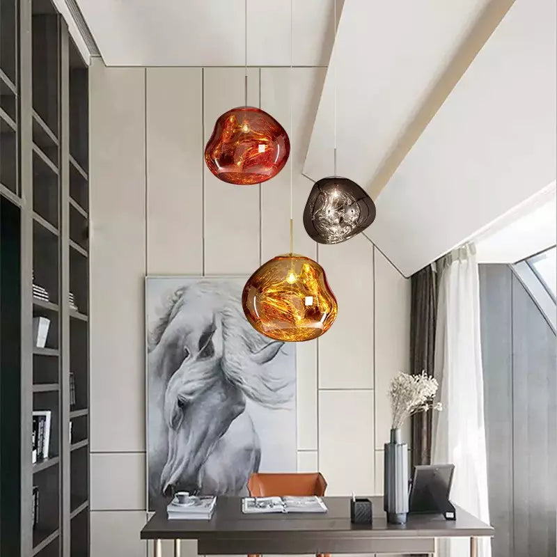 Smoked Glass Pendant Light with Molten Design