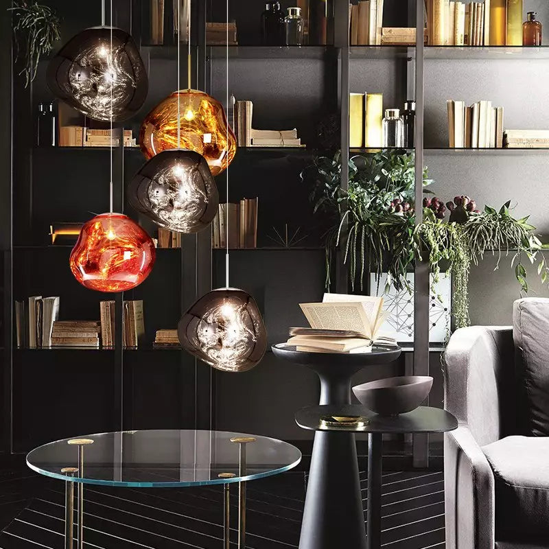 Smoked Glass Pendant Light with Molten Design