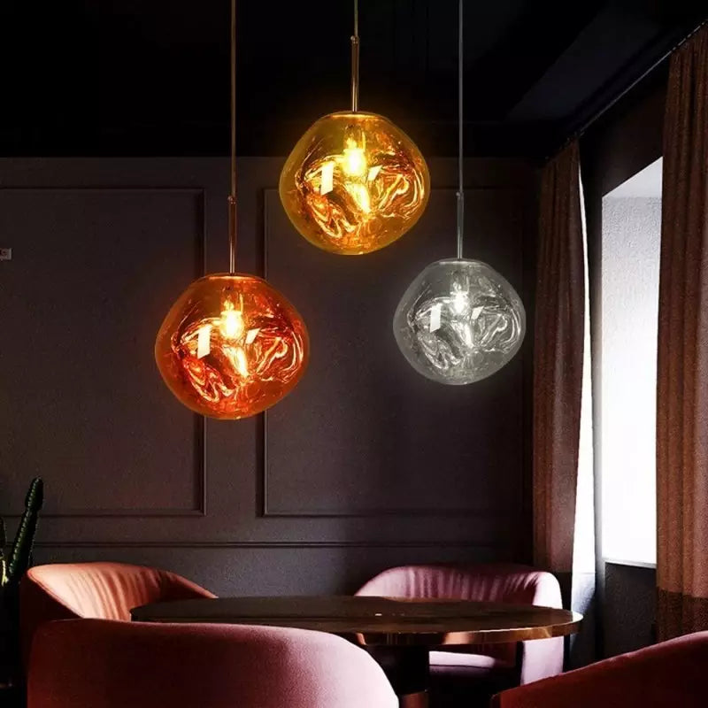 Smoked Glass Pendant Light with Molten Design
