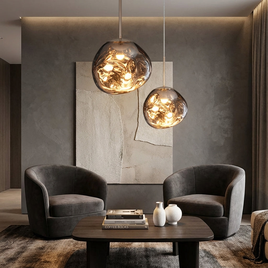 Smoked Glass Pendant Light with Molten Design