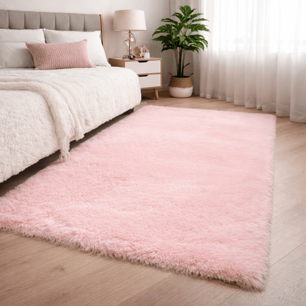 Soft Pink Shag Area Rug with Plush Texture