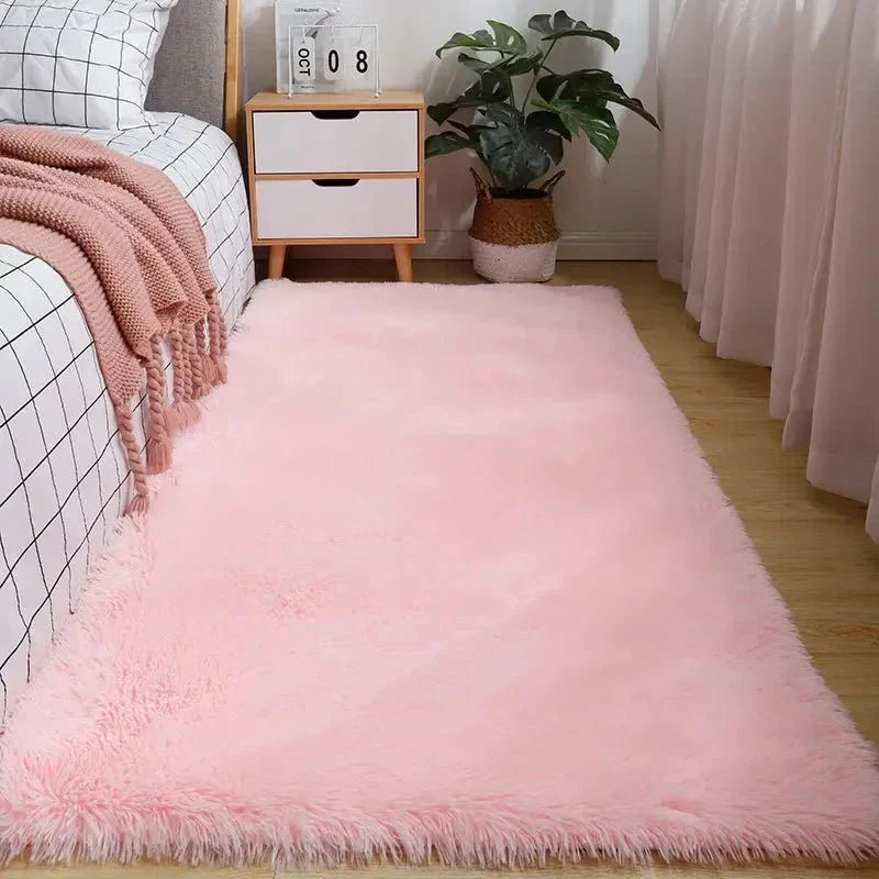 Soft Pink Shag Area Rug with Plush Texture