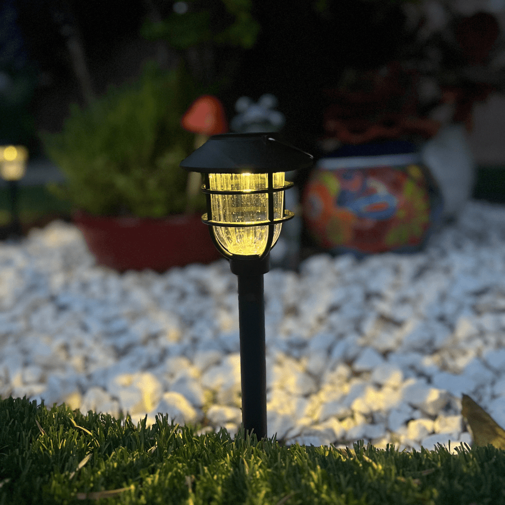 Solar Garden Path Light with Vintage Cage Design