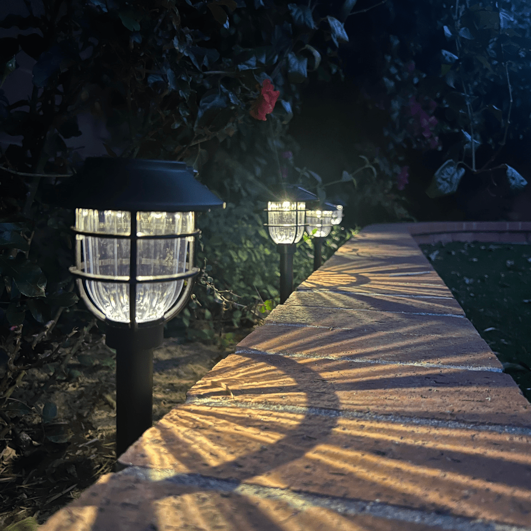 Solar Garden Path Light with Vintage Cage Design
