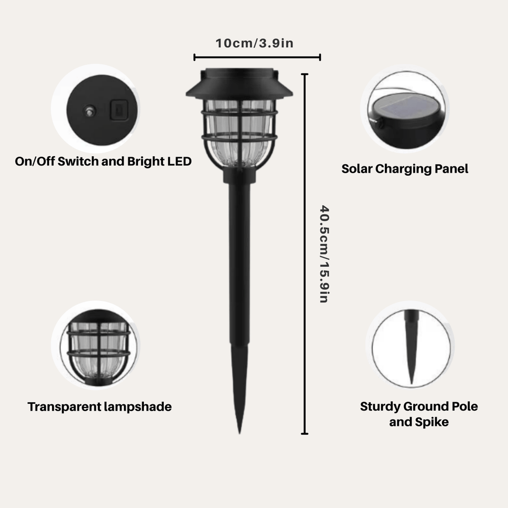 Solar Garden Path Light with Vintage Cage Design