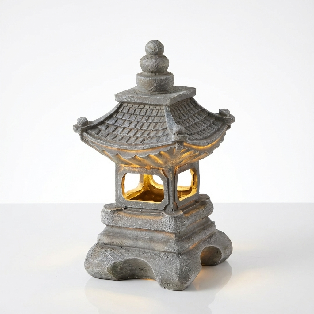 Solar Pagoda Garden Light with Stone Finish