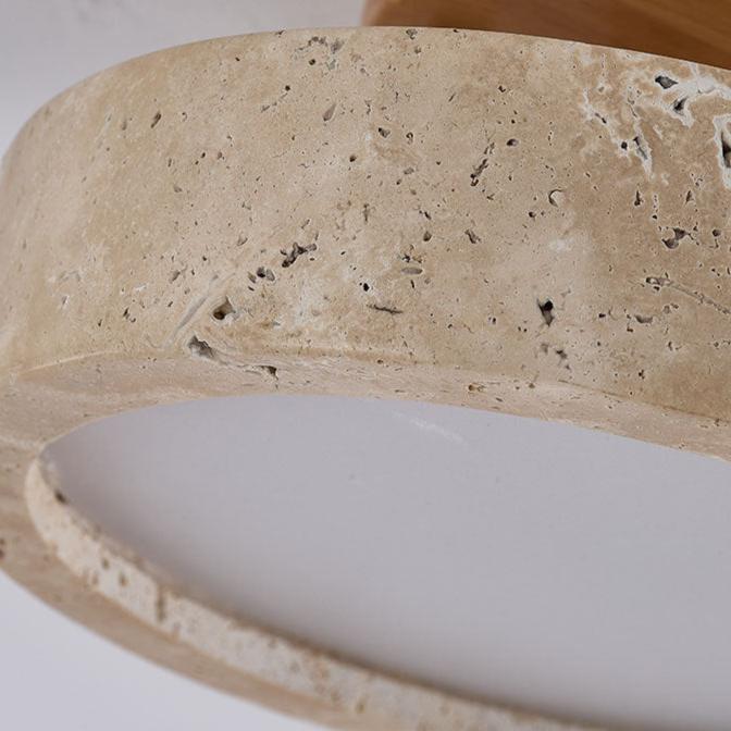 Travertine Ceiling Light with Wood Base Trim