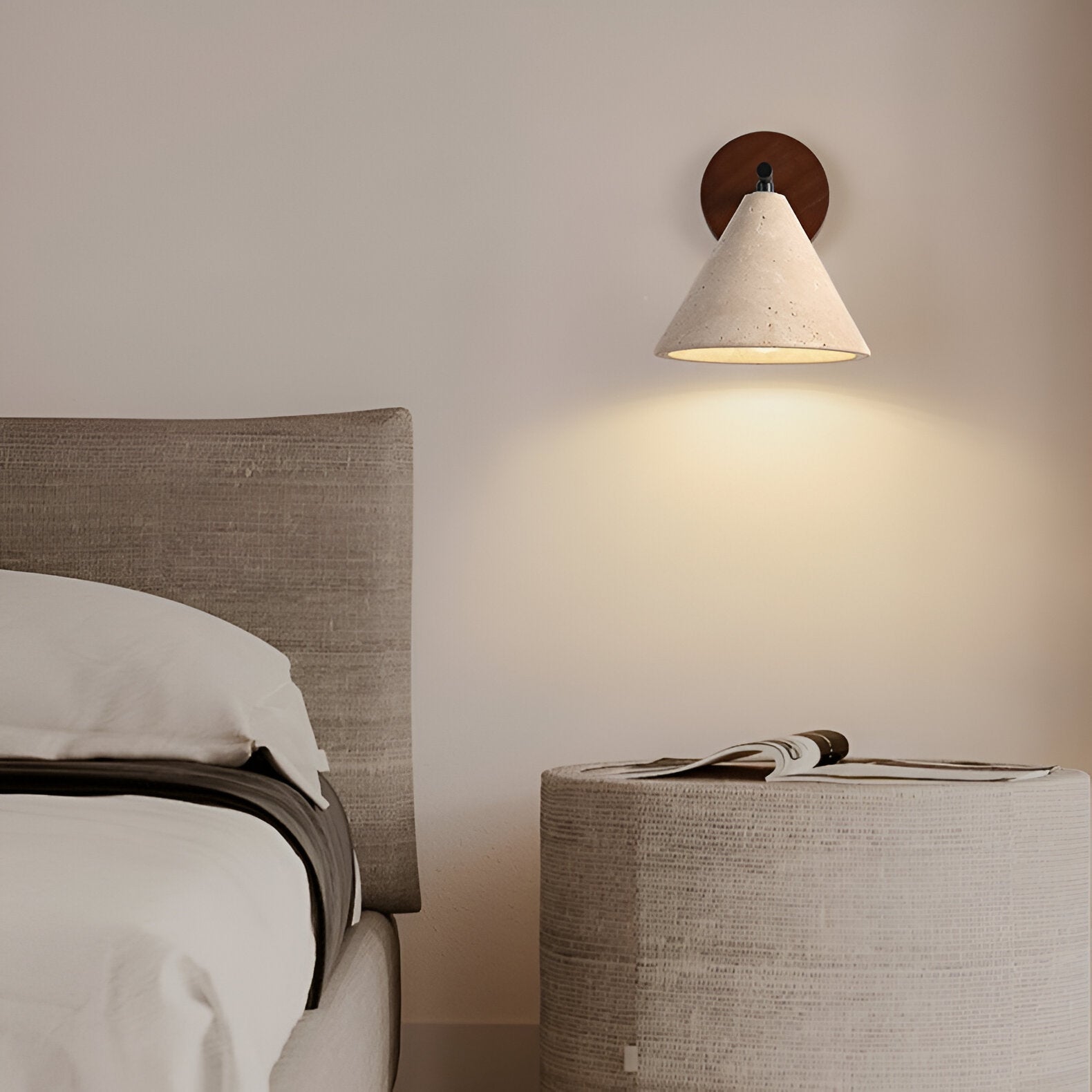 Travertine Cone Wall Sconce with Wood Mount