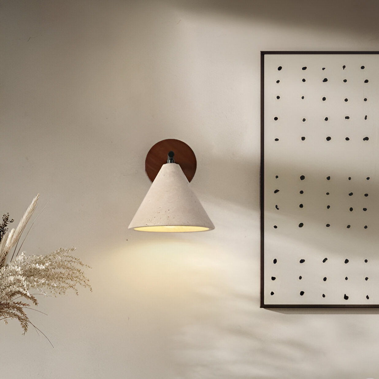 Travertine Cone Wall Sconce with Wood Mount
