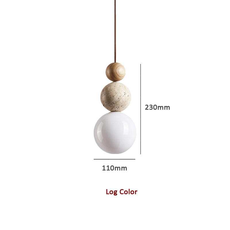 Travertine Globe Pendant Light with Wood Accent