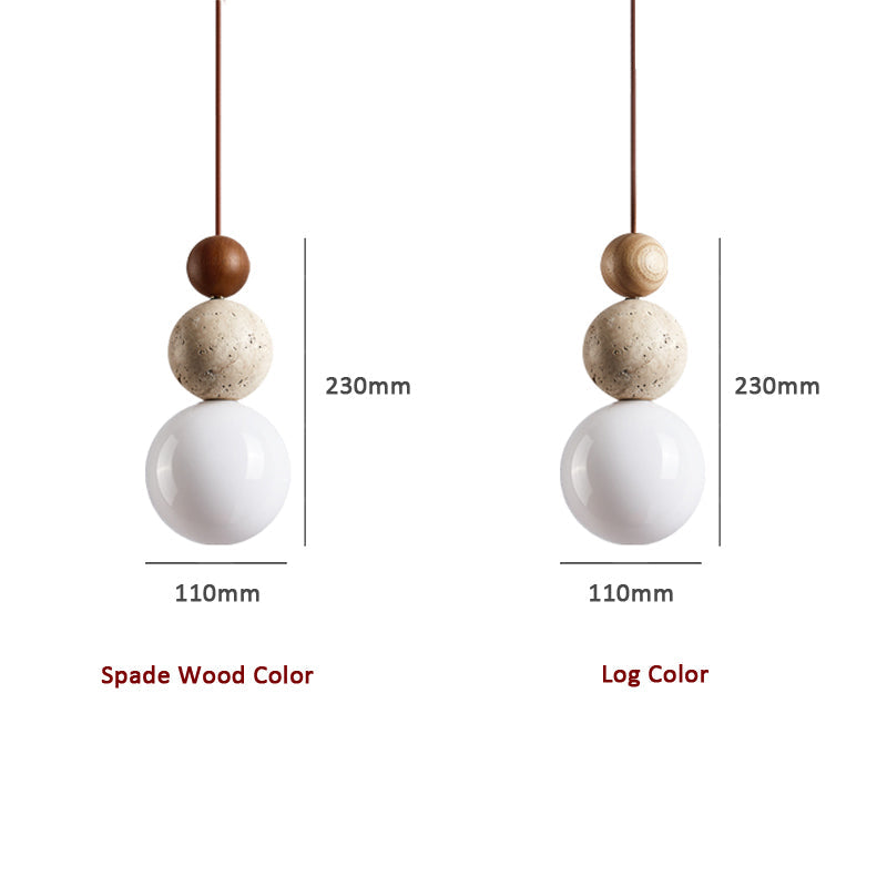 Travertine Globe Pendant Light with Wood Accent
