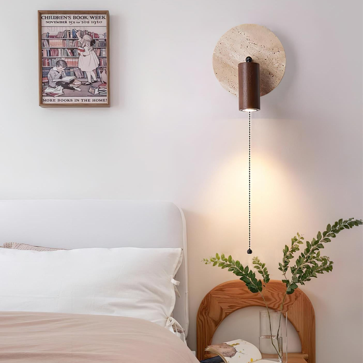 Travertine Wall Sconce with Wood Spot Light