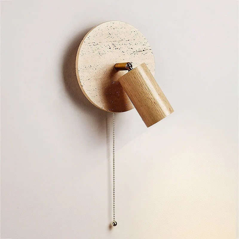 Travertine Wall Sconce with Wood Spot Light