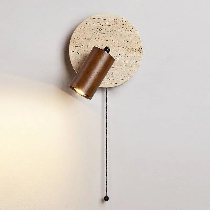 Travertine Wall Sconce with Wood Spot Light