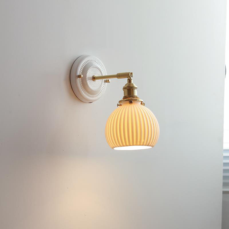 Vintage Ceramic Brass Wall Sconce with Retro Japanese Design