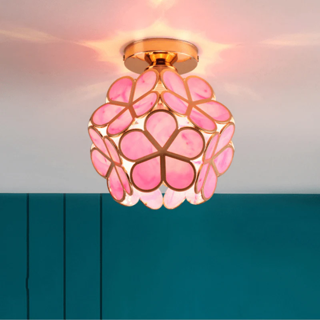 Vintage Floral Glass Ceiling Light with Retro Decorative Design