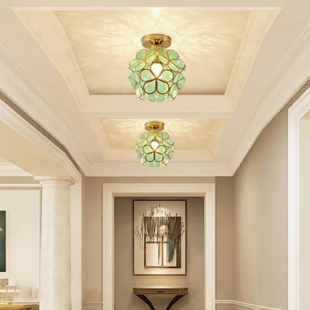 Vintage Floral Glass Ceiling Light with Retro Decorative Design