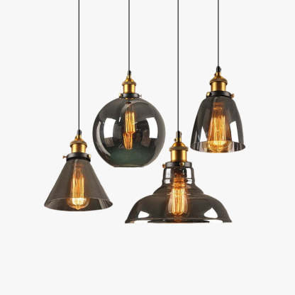 Vintage Glass Chandelier with Industrial Socket