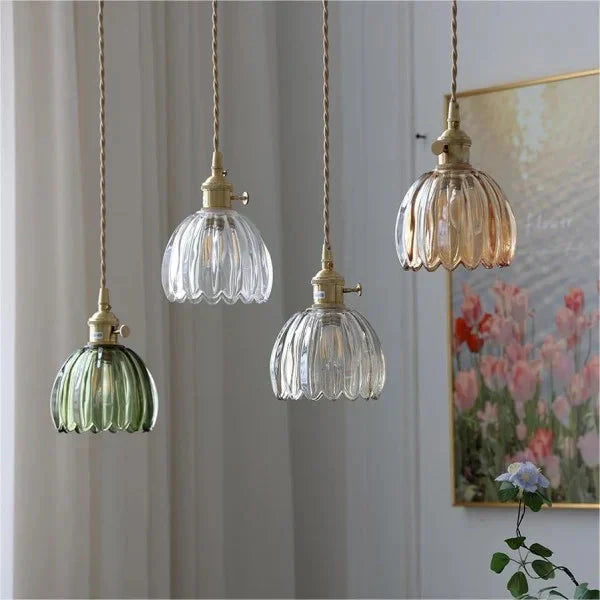 Vintage Glass Pendant Light with Fluted Shade