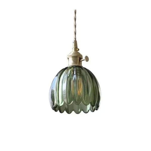 Vintage Glass Pendant Light with Fluted Shade